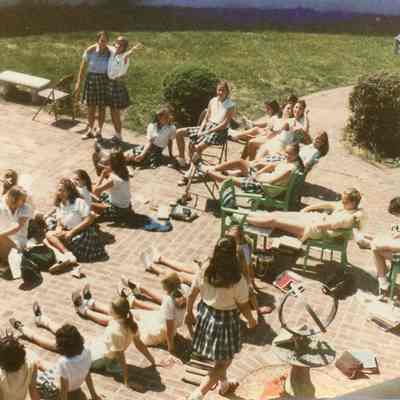 Sitting in the sun in the senior courtyard.