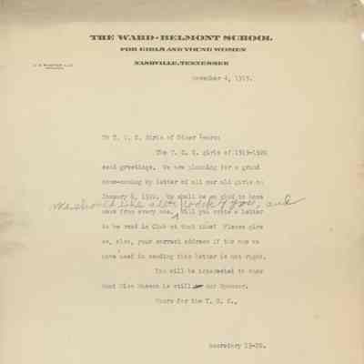 Ward-Belmont T.C.C. Letter November 4, 1919