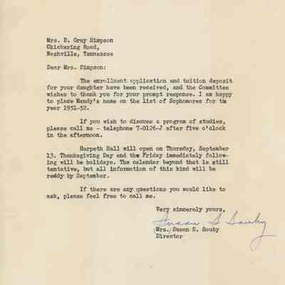 Letter to Mrs. Simpson from Susan Souby, May 1951