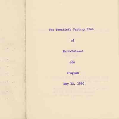The Twentieth Century Club of Ward-Belmont May 12, 1920 Program