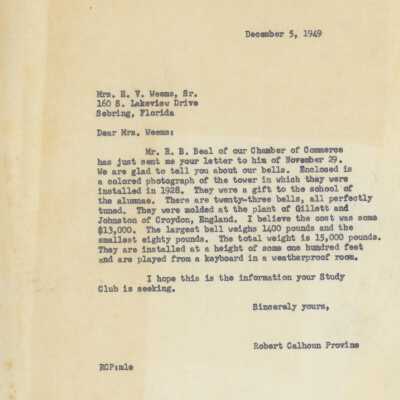 Robert C. Provine Letters, 1949