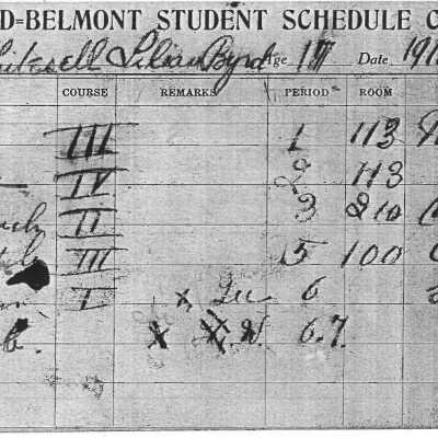 Lillian Byrd Whitesell Schedule Card, 1916