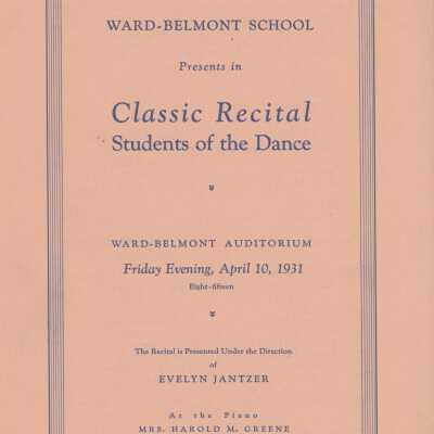 Ward-Belmont 1931 Students of the Dance Classic Recital Program