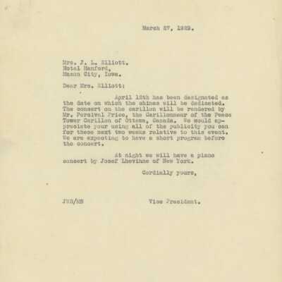 Ward-Belmont 1929 Chimes Dedication Letters