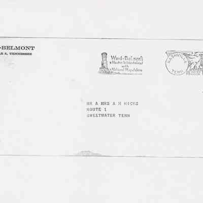 Photocopy of Envelope Sent to Mr. * Mrs. A. H. Hicks from Ward-Belmont