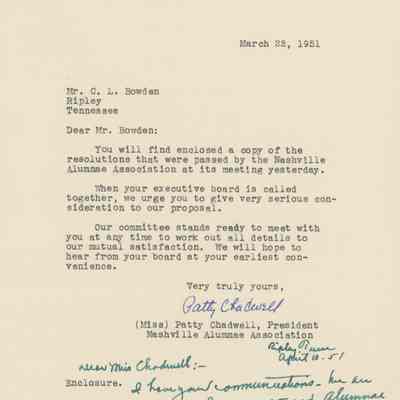 Letter to Patty Chadwell from C.L. Bowden, 1951