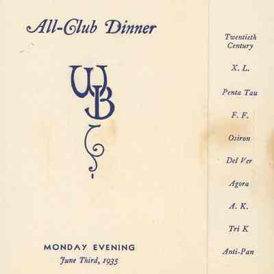 All-Club Dinner Menu 1935