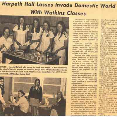 1973 Winterim Article: "Harpeth Hall Lasses Invade Domestic World With Watkins Classes"
