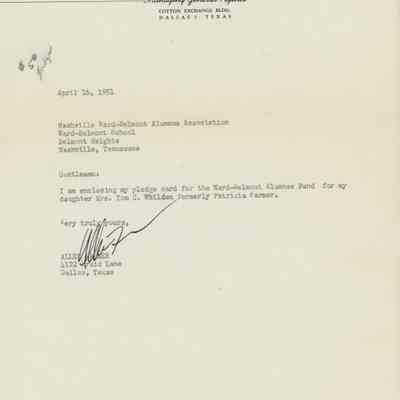 Letter Sent With a Pledge for the Alumnae Fund, April 1951