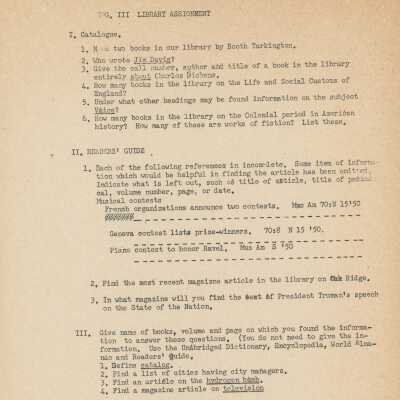 English III Library Assignment