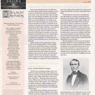 A View from the Monte - Belmont Mansion Association Newsletter, Summer 2009