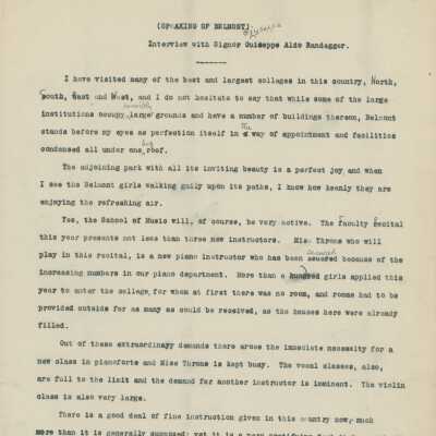 Page titled "Speaking of Belmont" typed with penciled corrections and notes