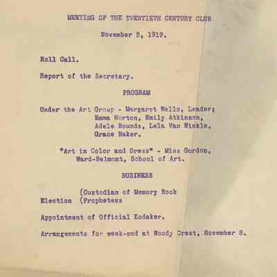 Meeting of the Twentieth Century Club November 5, 1919