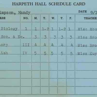 Harpeth Hall Schedule Card, 1953