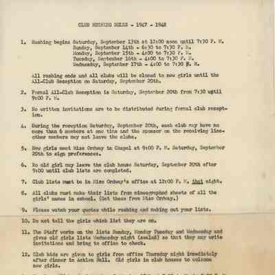Ward-Belmont Club Rushing Rules 1947-1948