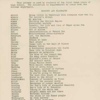 Recent Additions to the High School Library, circa 1939
