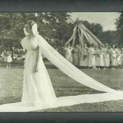 Sarah "Shug" Richardson Bryan (Benedict), May Queen (Ward-Belmont, 1933 or 1934) with Maypole in background