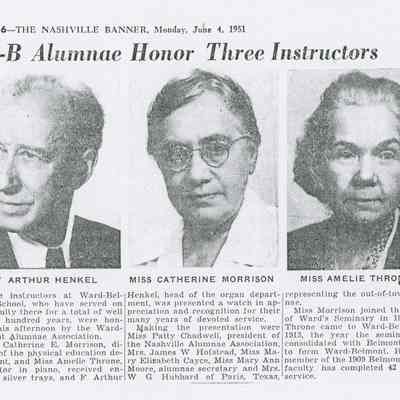 Newspaper copy, "W-B Alumnae Honor Three Instructors," 1951