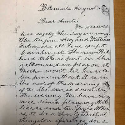 Bellemonte Letter, 1867. Page 1.