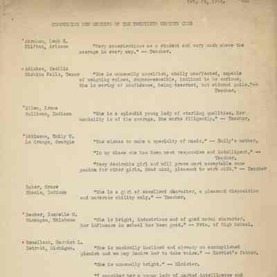 Concerning New Members of the Twentieth Century Club