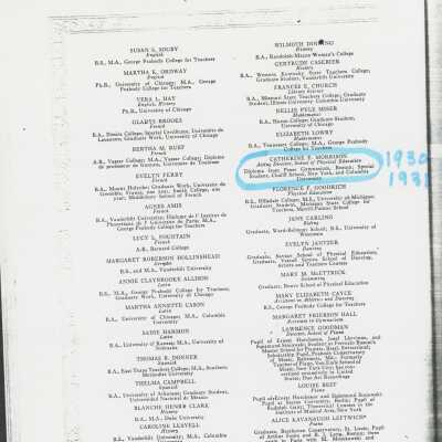 Ward-Belmont Faculty List 1930-1931 (Catherine E. Morrison)
