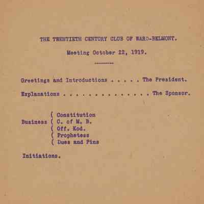 The Twentieth Century Club of Ward-Belmont Meeting October 22, 1919