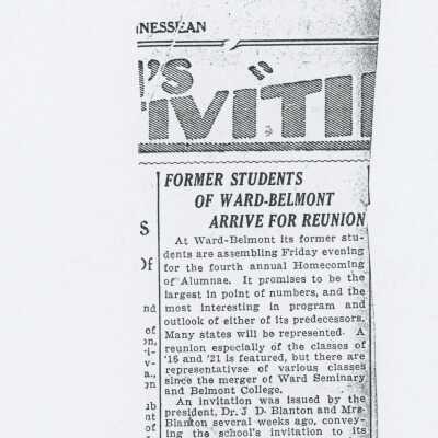 Former Students of Ward-Belmont Arrive for Reunion (Newspaper Clipping)