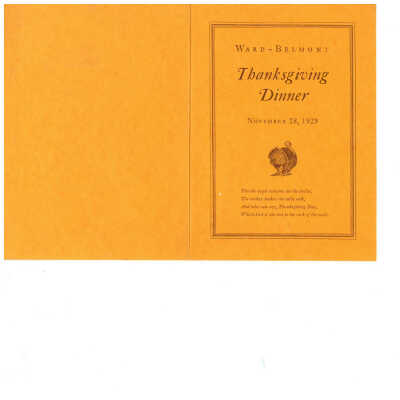 Ward-Belmont Thanksgiving Dinner Menu, 1929
