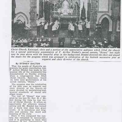 Newspaper copy, "Henkel's Cantata Acclaimed at Christ Church"