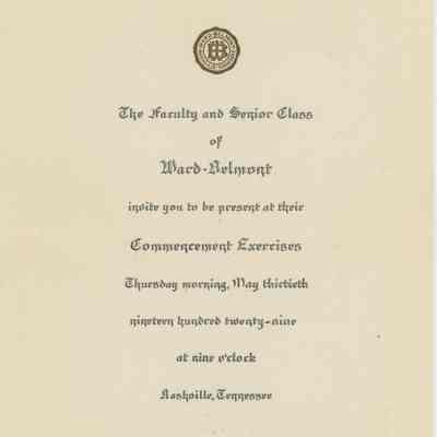 Ward-Belmont 1929 Commencement Invitation