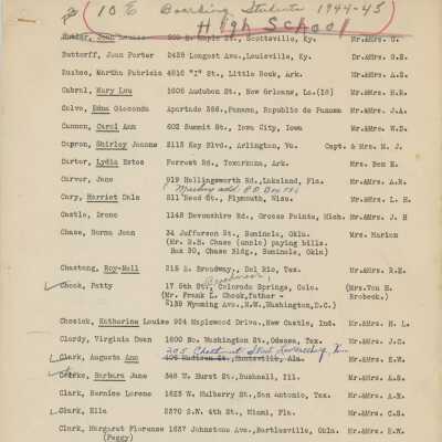 W-B HS Boarding Students, 1944-1945