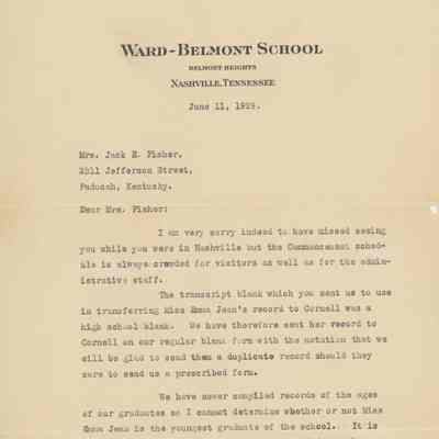 Thomas D. D. Quaid 1929 Letter to Mrs. Jack E. Fisher