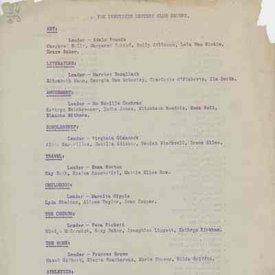The Twentieth Century Club Groups & Membership List 1919-1920