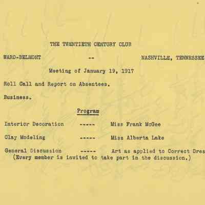 The Twentieth Century Club Meeting January 19, 1917