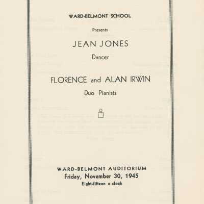 Jean Jones & Florence and Alan Irwin 1945 Recital Program (Ward-Belmont)