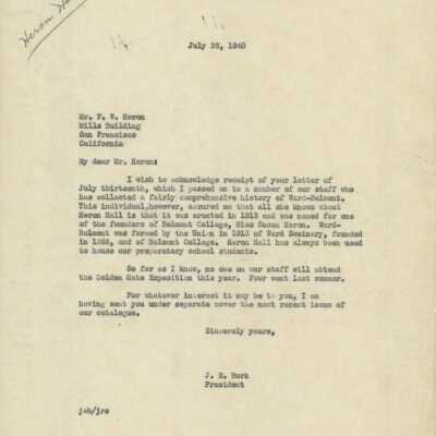 Heron Hall Letter, 1940