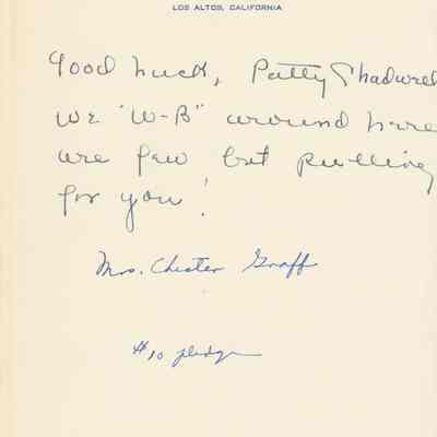Letter to Patty Chadwell With A Pledge, 1951