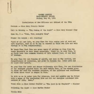 Vesper Service Program, 1934