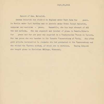 Record of Mme. Heinrich, dated Sept 29, 1911
