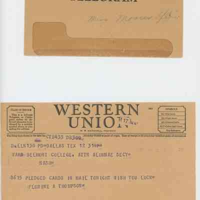 Telegram Pledge from Dallas, Texas, March 1951