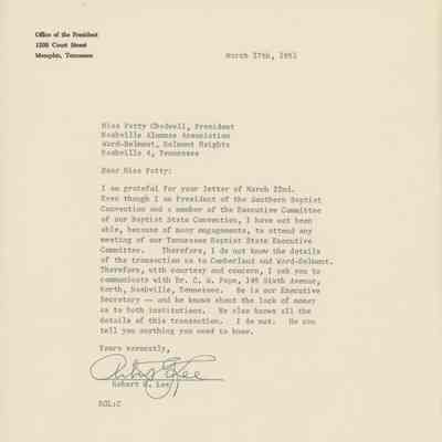 Letter from the Baptists to Patty Chadwell, March 1951
