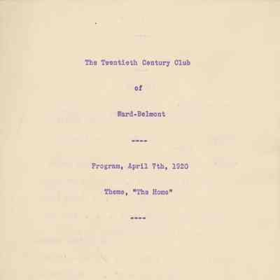 The Twentieth Century Club of Ward-Belmont April 7, 1920 Program
