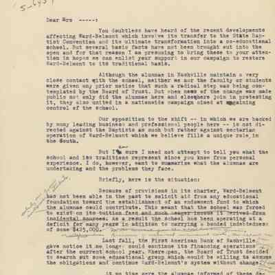 Draft of Letter to Alumni, 1951