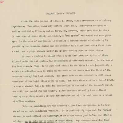 Ward-Belmont College Class Attendance Policy, 1946