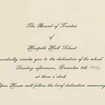Invitation to Harpeth Hall's Dedication, 1952
