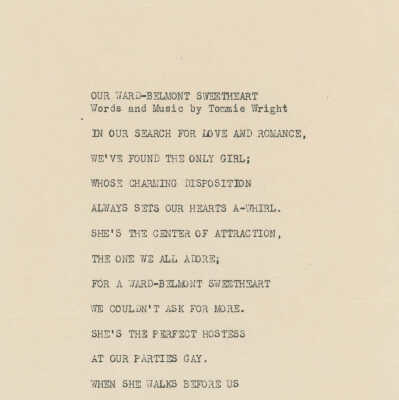 Our Ward-Belmont Sweetheart song. Words and Music by Tommie Wright