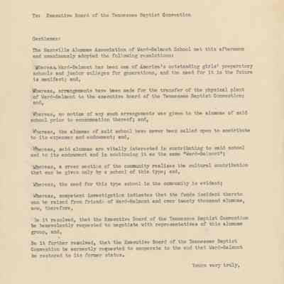 Letter to the Tennessee Baptist Convention from Patty Chadwell, March 1951