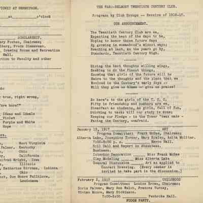 Ward-Belmont Twentieth Century Club Documents 1916-17