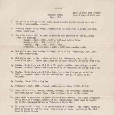Ward-Belmont Rushing Rules Sept. 1949