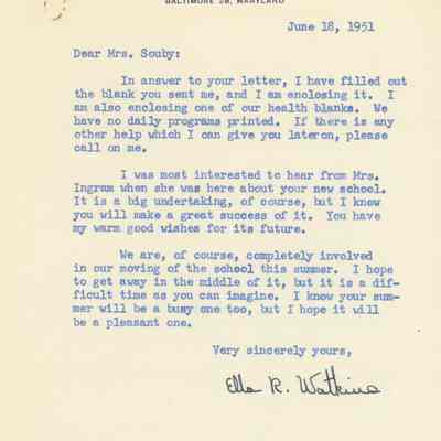 Letter to Susan Souby from St. Timothy's, 1951